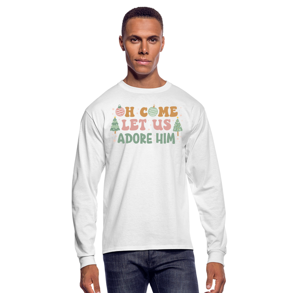 Oh Come Let Us Adore Him Christmas Family Men's Long Sleeve T-Shirt - white