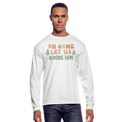 Oh Come Let Us Adore Him Christmas Family Men's Long Sleeve T-Shirt - white