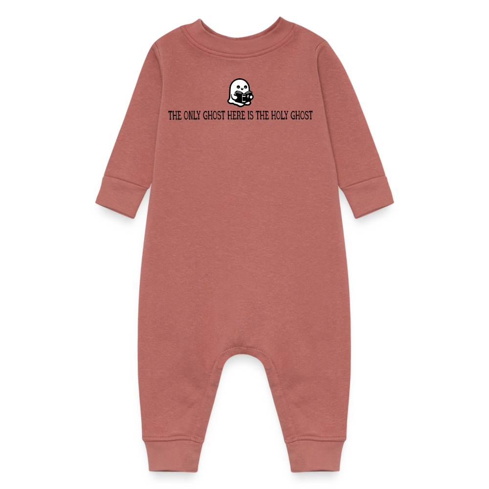 The Only Ghost Here is the Holy Ghost (Bible) Baby Fleece Bodysuit - mauve