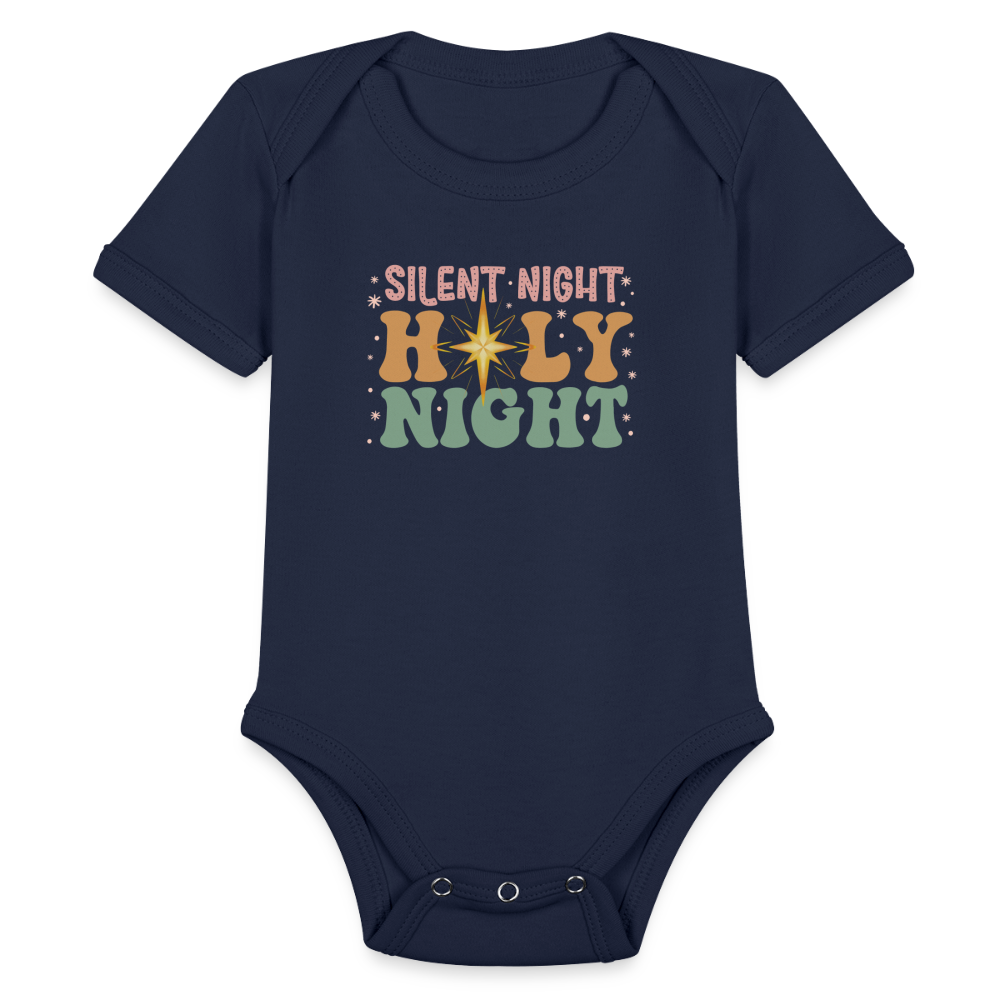 Silent Night Christmas Family Organic Short Sleeve Baby Bodysuit - dark navy