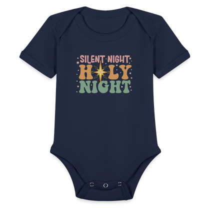 Silent Night Christmas Family Organic Short Sleeve Baby Bodysuit - dark navy