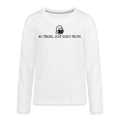 No Tricks Just God's Truth Kids Long Sleeve Shirt - white