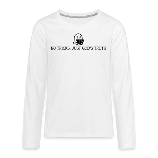 No Tricks Just God's Truth Kids Long Sleeve Shirt - white