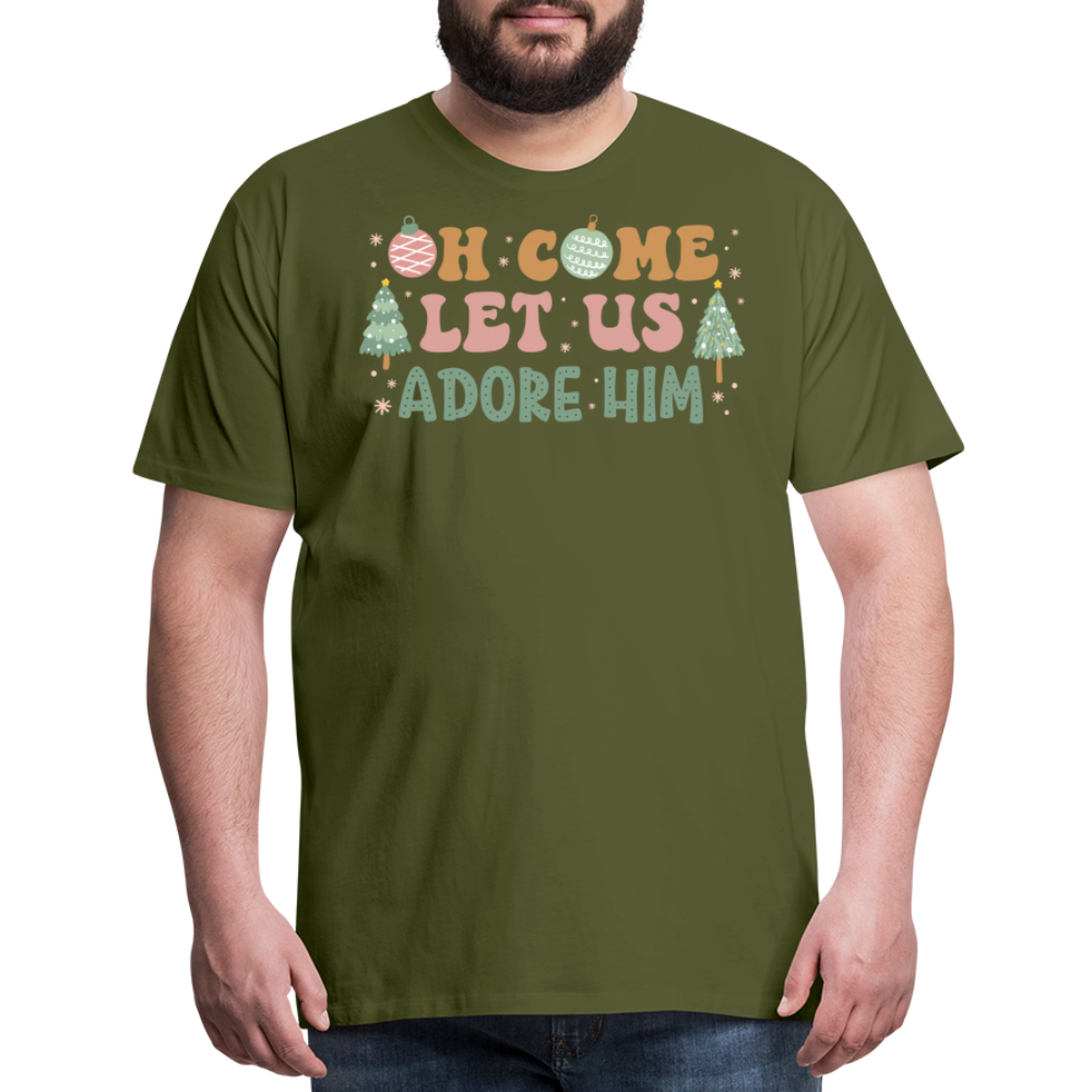 Oh Come Let Us Adore Him Christmas Family Men's Premium T-Shirt - olive green