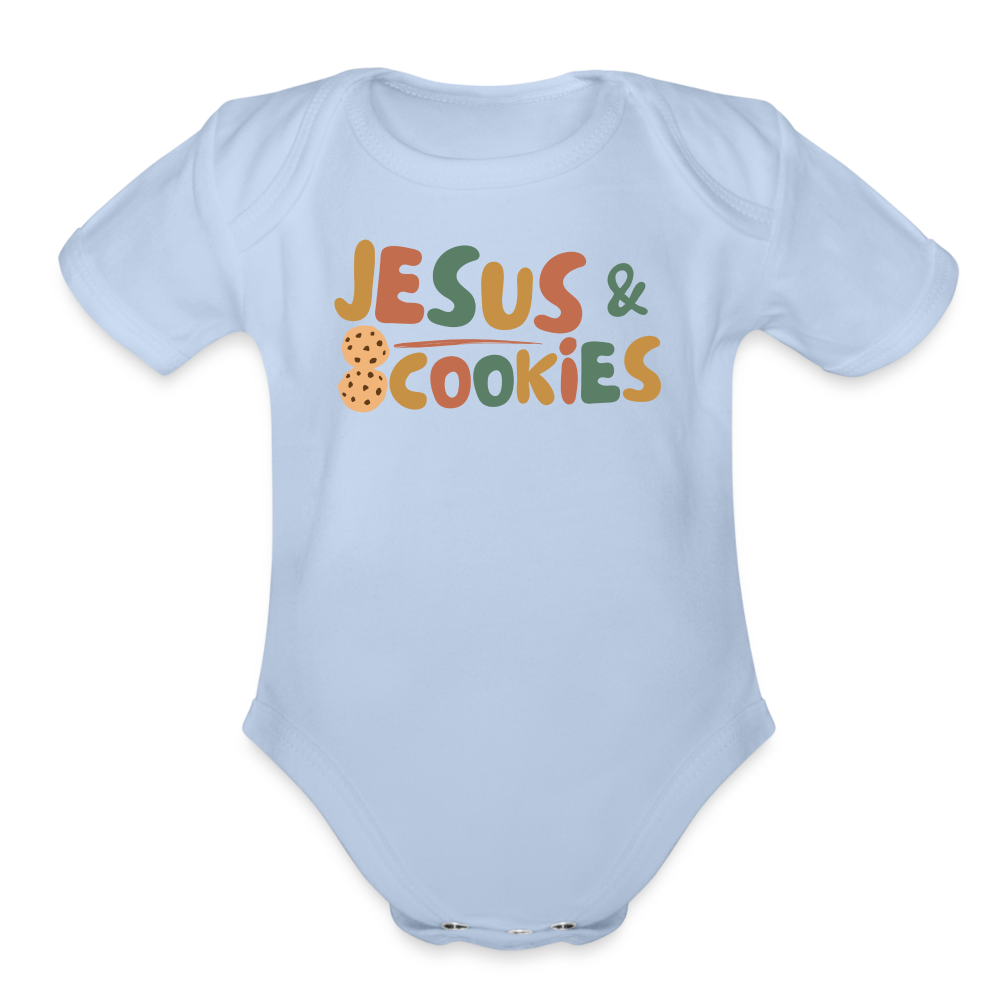 Jesus & Cookies Family Organic Short Sleeve Baby Bodysuit - sky