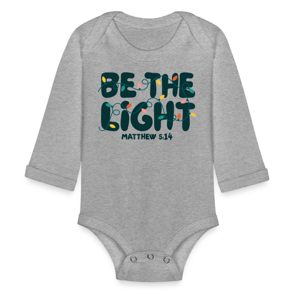 Be the Light Christmas Baby Long Sleeve Onesie - heather grey