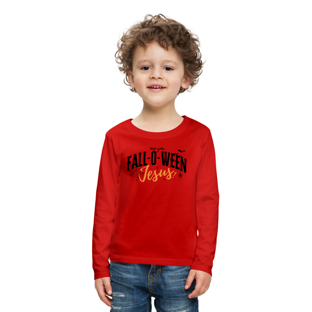 Are You Fall-O-Ween Jesus? Kid's Long Sleeve Shirt - red