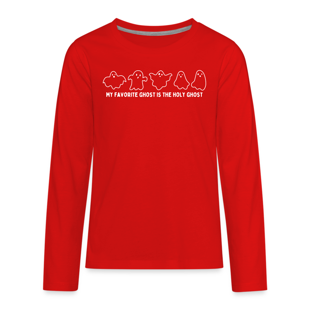 My Favorite Ghost is the Holy Ghost Youth Long Sleeve Shirt - red