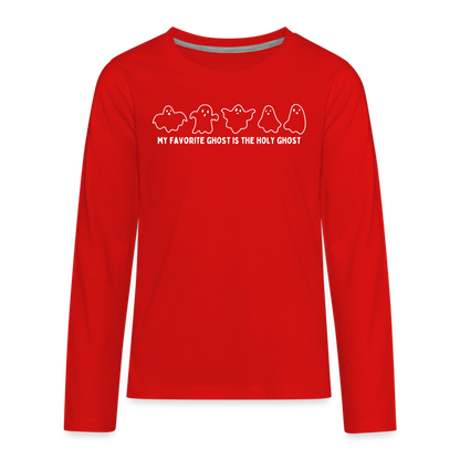 My Favorite Ghost is the Holy Ghost Youth Long Sleeve Shirt - red