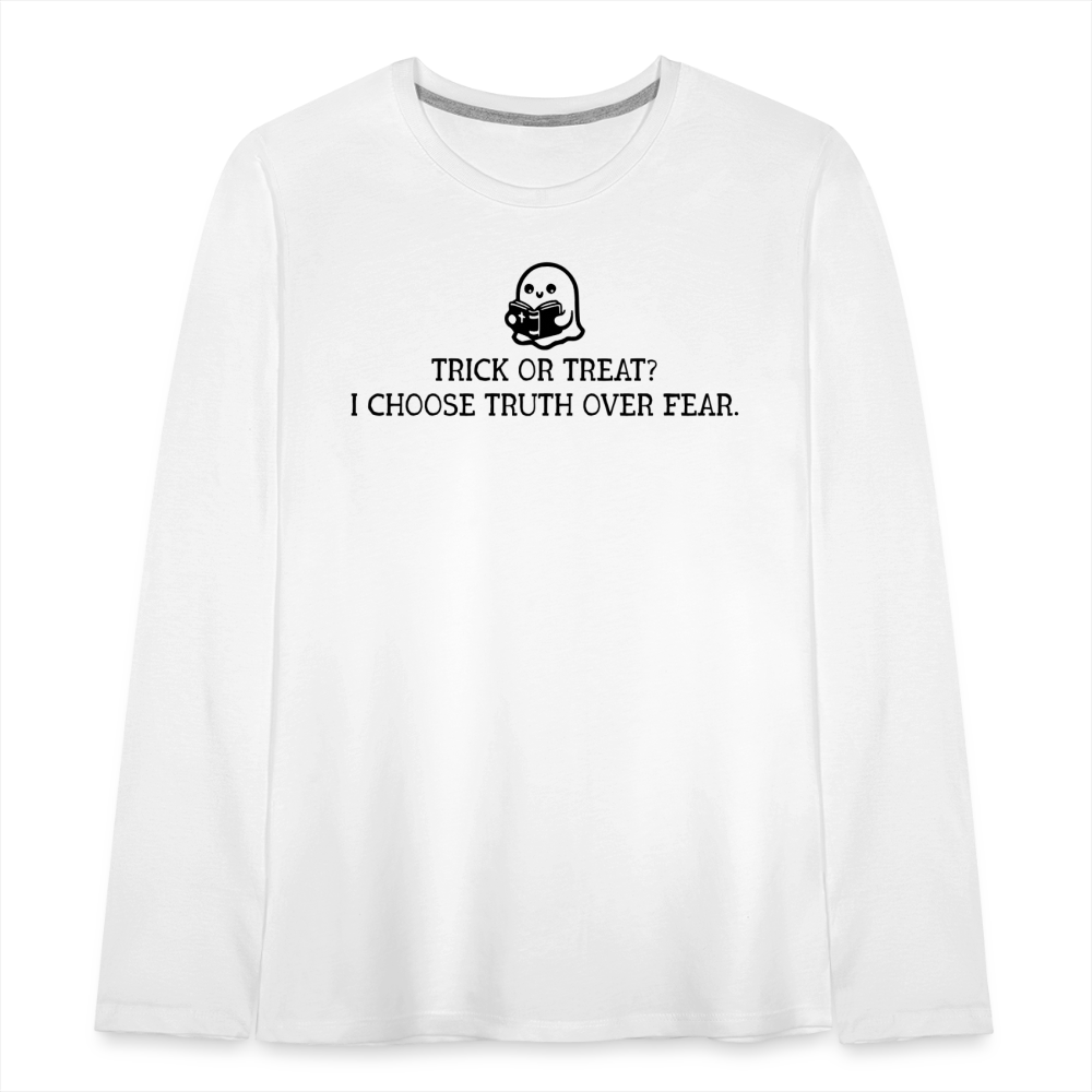 Trick or Treat I Choose Truth (Bible) Kid's Long Sleeve Shirt - white