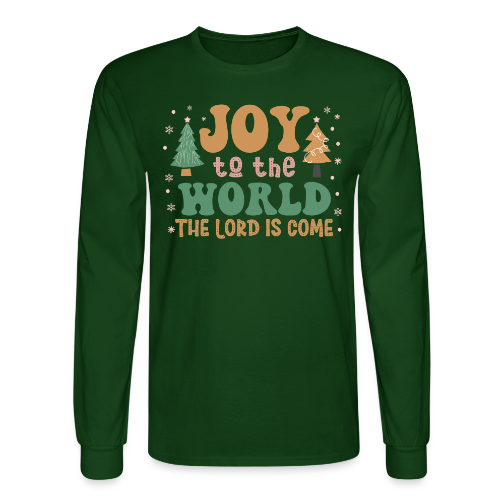 Joy to the World Christmas Family Men's Long Sleeve T-Shirt - forest green