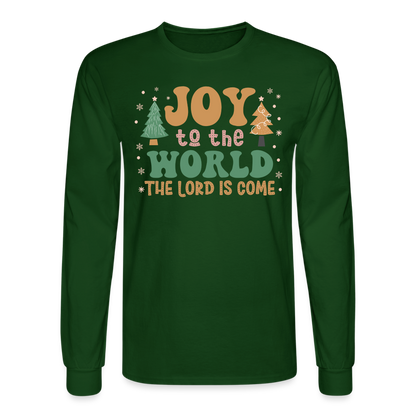 Joy to the World Christmas Family Men's Long Sleeve T-Shirt - forest green