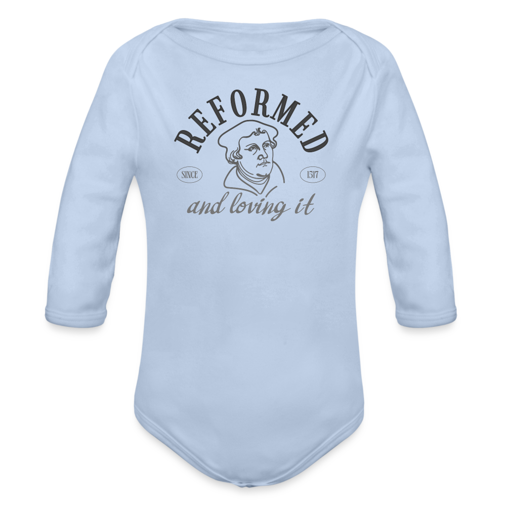 Reformed & Loving It Reformation Day Baby Long Sleeve Bodysuit - sky