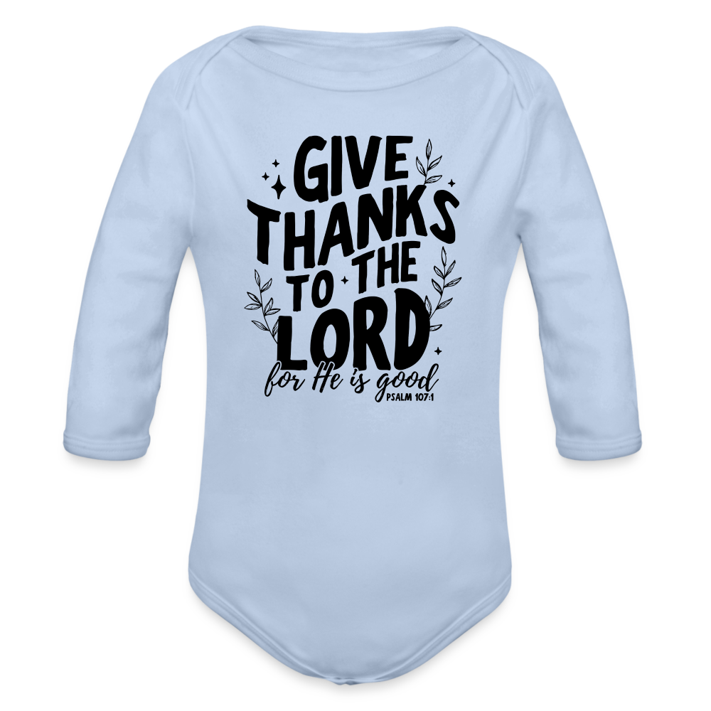 Give Thanks to the Lord Baby Long Sleeve Onesie - sky