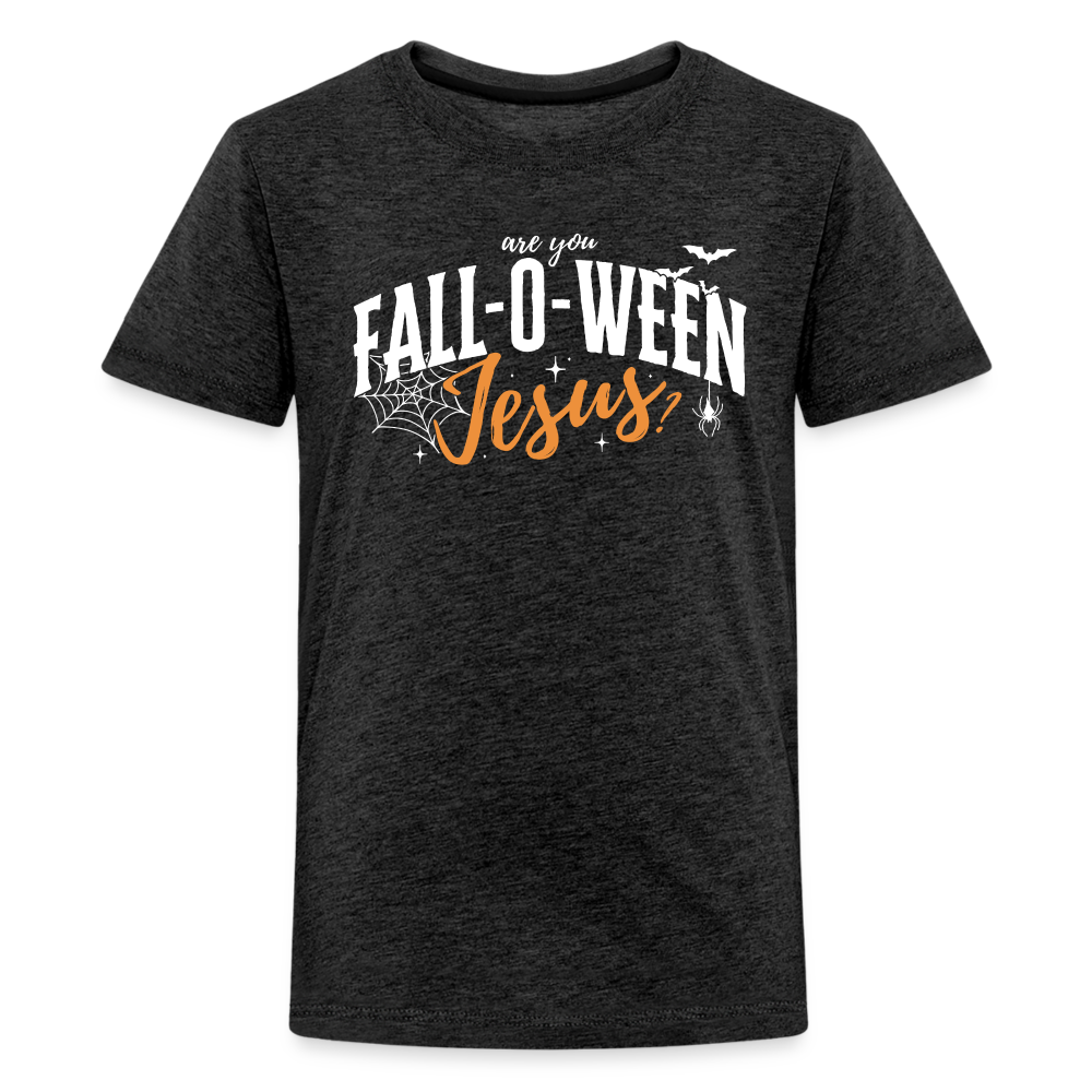 Are You Fall-O-Ween Jesus? (W) Kid's Short Sleeve Shirt - charcoal grey