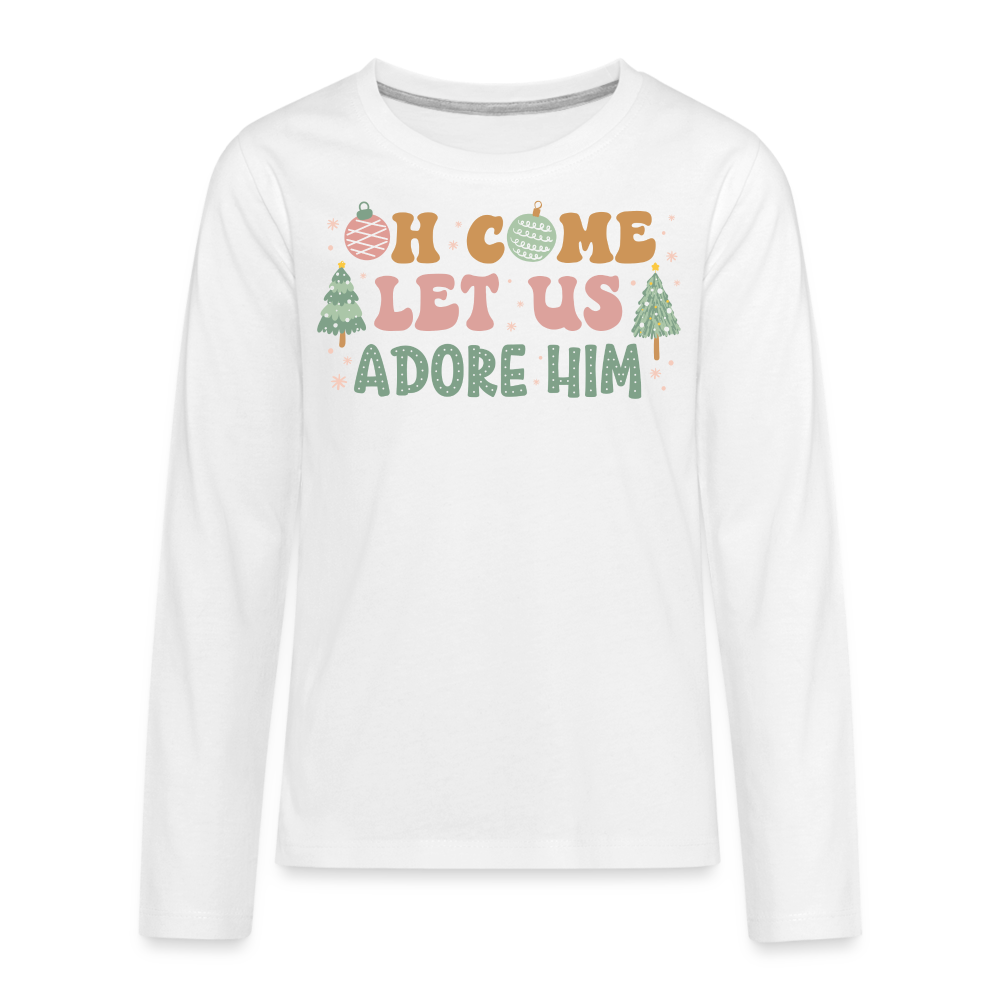 Oh Come Let Us Adore Him Christmas Family Kids' Premium Long Sleeve T-Shirt - white