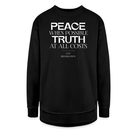 Peace when Possible Truth at All Costs Reformation Day (W) Women's Weekend Tunic Fleece Sweatshirt - black