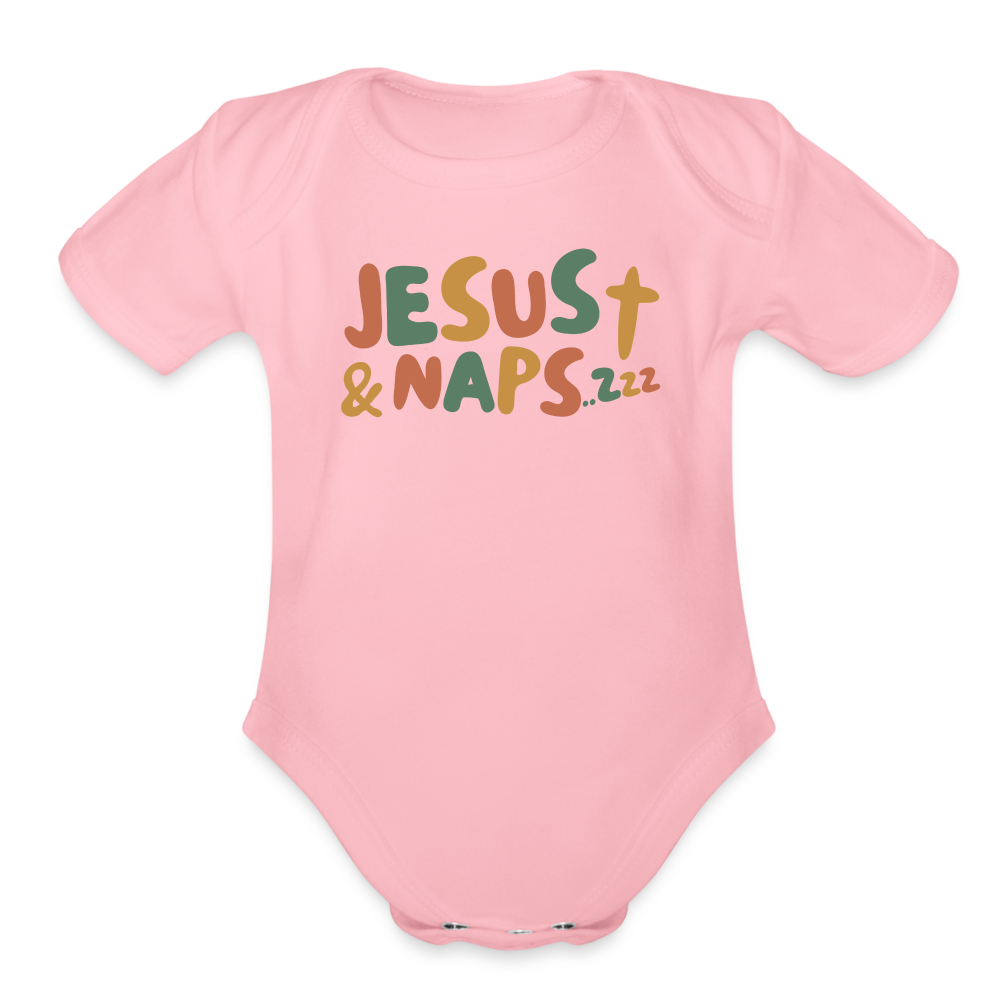 Jesus & Naps Family Organic Short Sleeve Baby Bodysuit - light pink