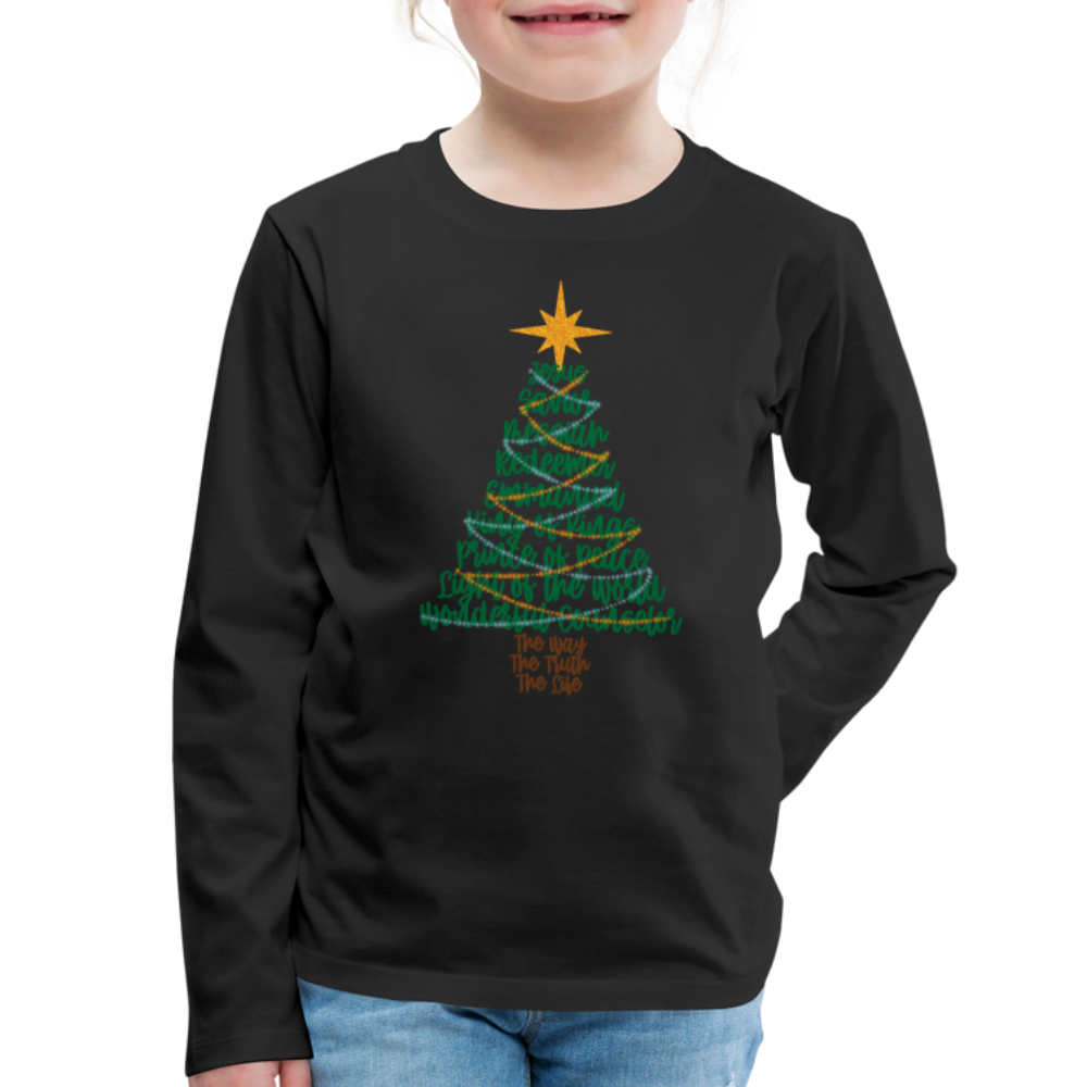 Names of Jesus Christmas Tree Kid's Long Sleeve Shirt - black