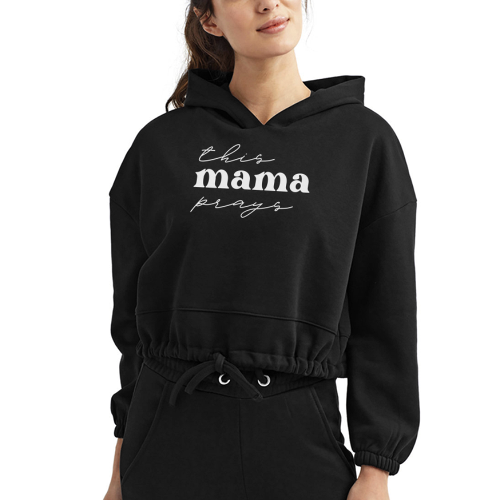 This Mama Prays (W) Women's Cropped Hoodie - black