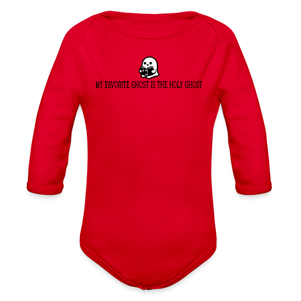 My Favorite Ghost is the Holy Ghost (Bible) Baby Long Sleeve Bodysuit - red