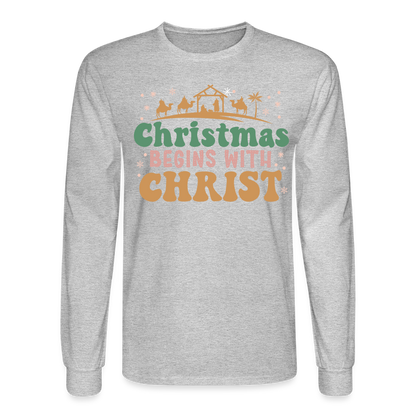 Christmas Begins with Christ Christmas Family Men's Long Sleeve T-Shirt - heather gray