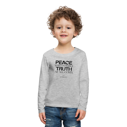 Peace when Possible Truth at All Costs Reformation Day Kid's Long Sleeve Shirt - heather gray