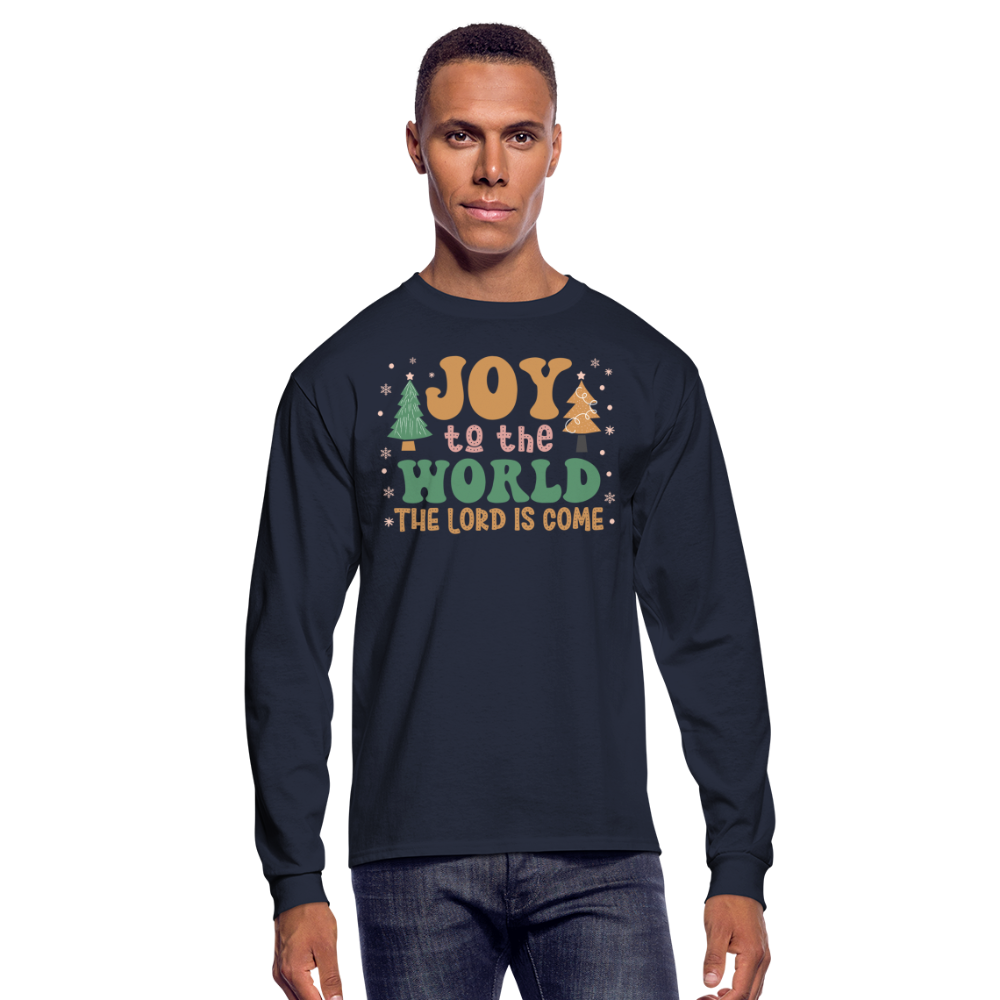 Joy to the World Christmas Family Men's Long Sleeve T-Shirt - navy