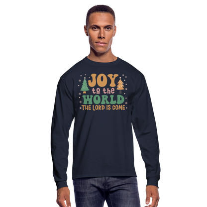 Joy to the World Christmas Family Men's Long Sleeve T-Shirt - navy