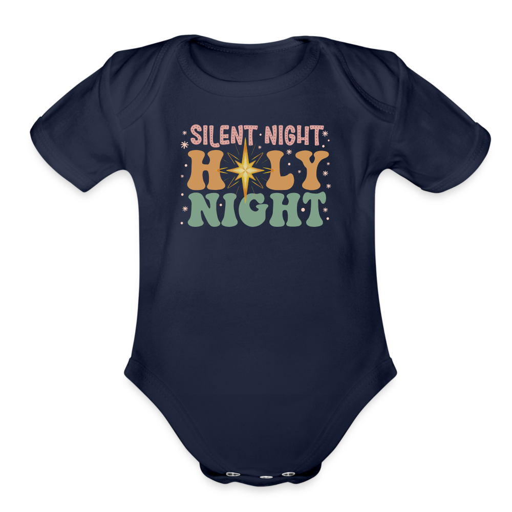 Silent Night Christmas Family Organic Short Sleeve Baby Bodysuit - dark navy