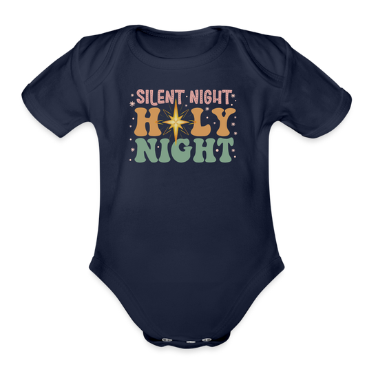 Silent Night Christmas Family Organic Short Sleeve Baby Bodysuit - dark navy