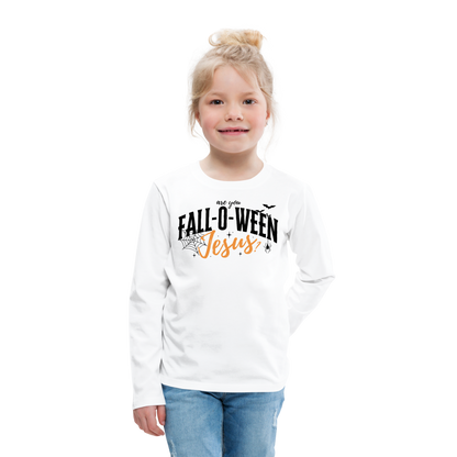 Are You Fall-O-Ween Jesus? Kid's Long Sleeve Shirt - white