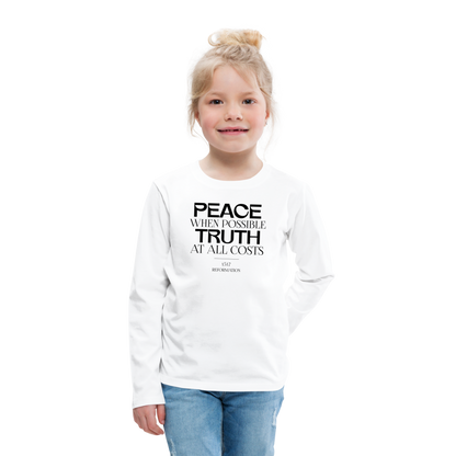 Peace when Possible Truth at All Costs Reformation Day Kid's Long Sleeve Shirt - white