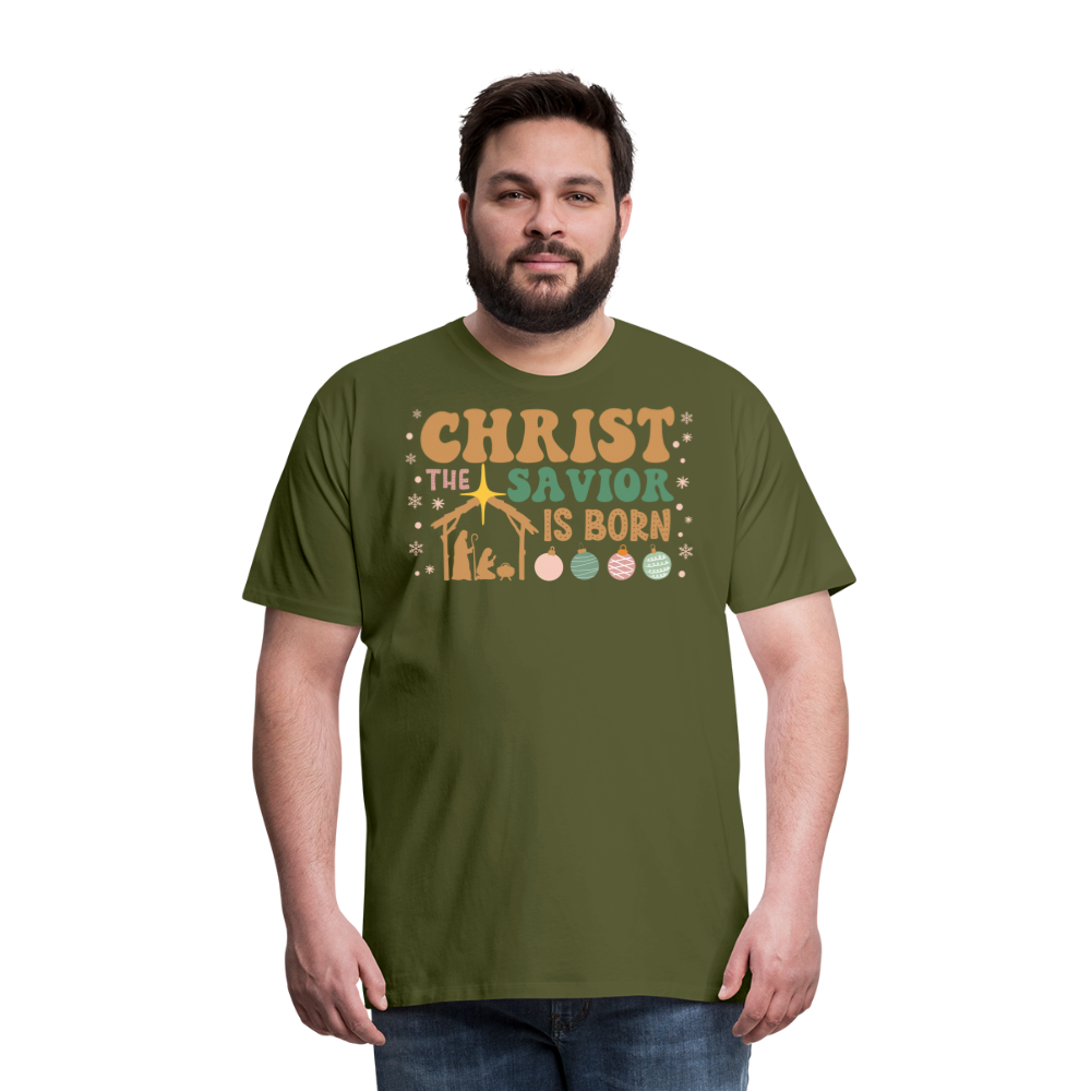 Christ the Savior is Born Christmas Family Men's Premium T-Shirt - olive green