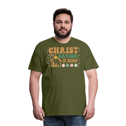 Christ the Savior is Born Christmas Family Men's Premium T-Shirt - olive green