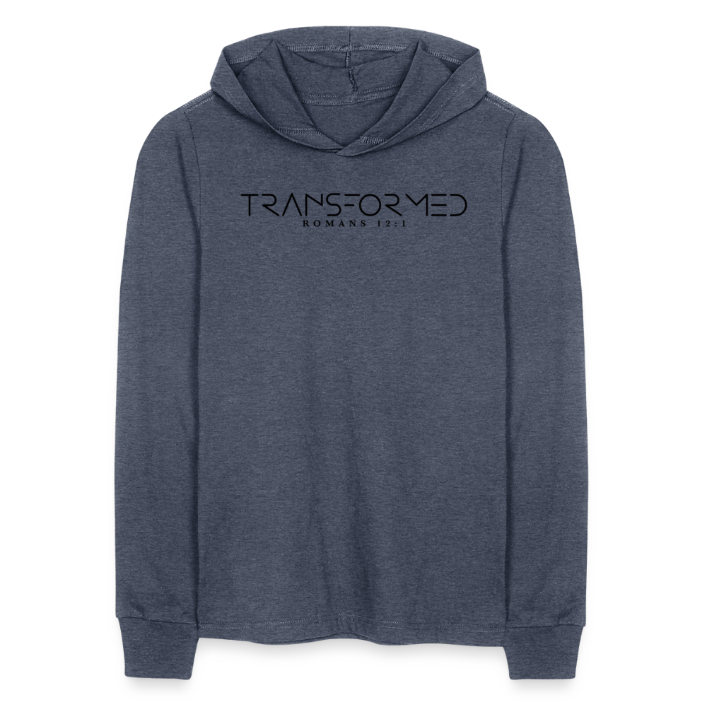 Transformed Romans 12:1 Men's Long Sleeve Shirt with Hood - heather navy