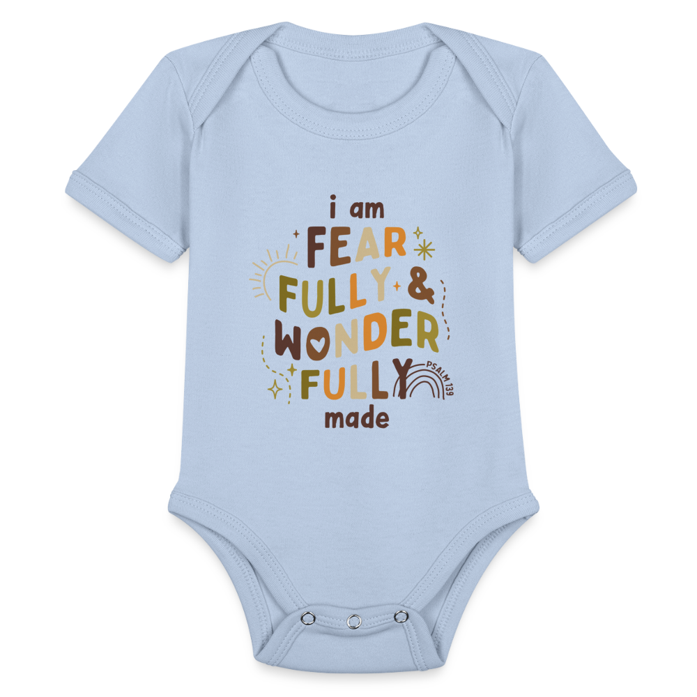 I Am Fearfully & Wonderfull Made (Boho) Baby Onesie Bodysuit - sky