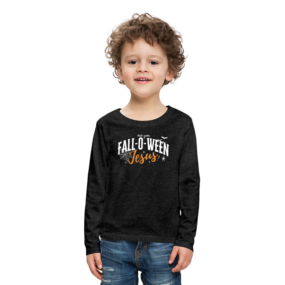 Are You Fall-O-Ween Jesus? (W) Kid's Long Sleeve Shirt - charcoal grey