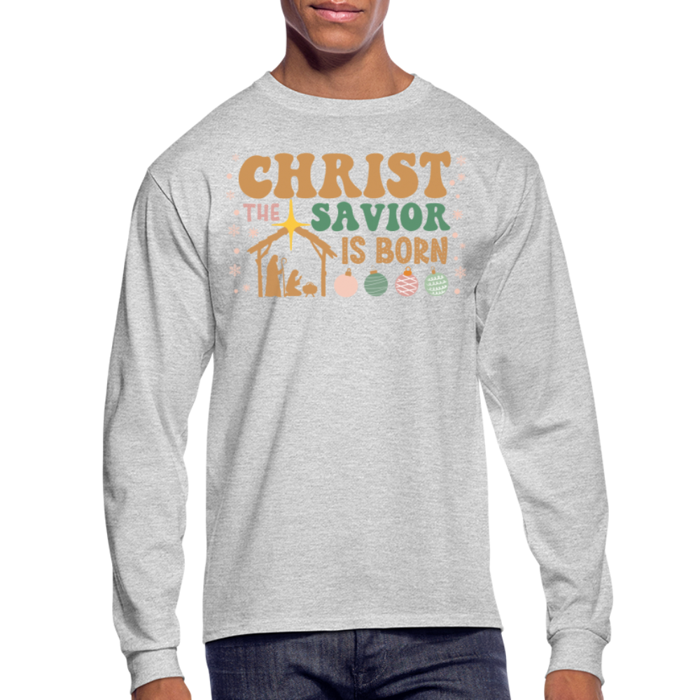 Christ the Savior is Born Christmas Family Men's Long Sleeve T-Shirt - heather gray