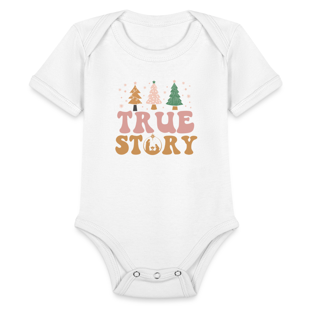 True Story Christmas Family Organic Short Sleeve Baby Bodysuit - white