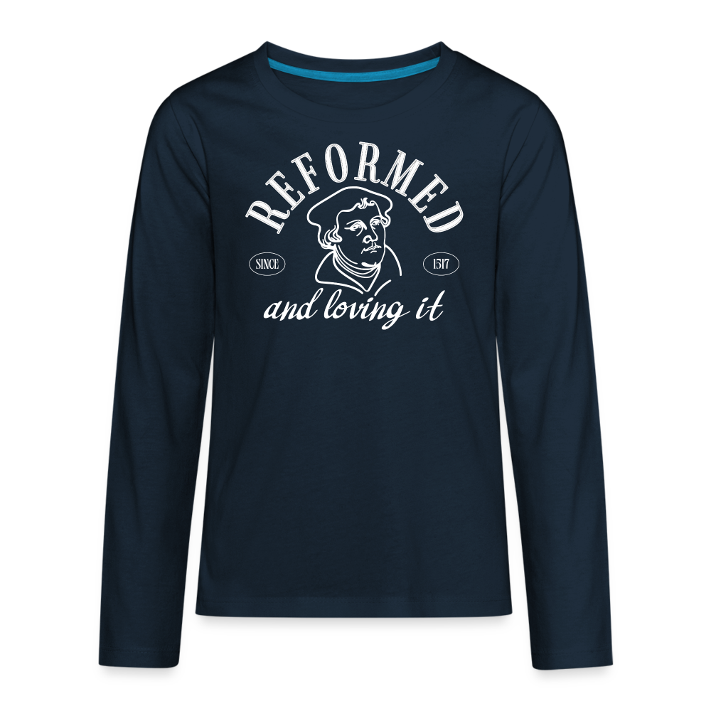 Reformed & Loving It (W) Reformation Day Kid's Long Sleeve Shirt - deep navy