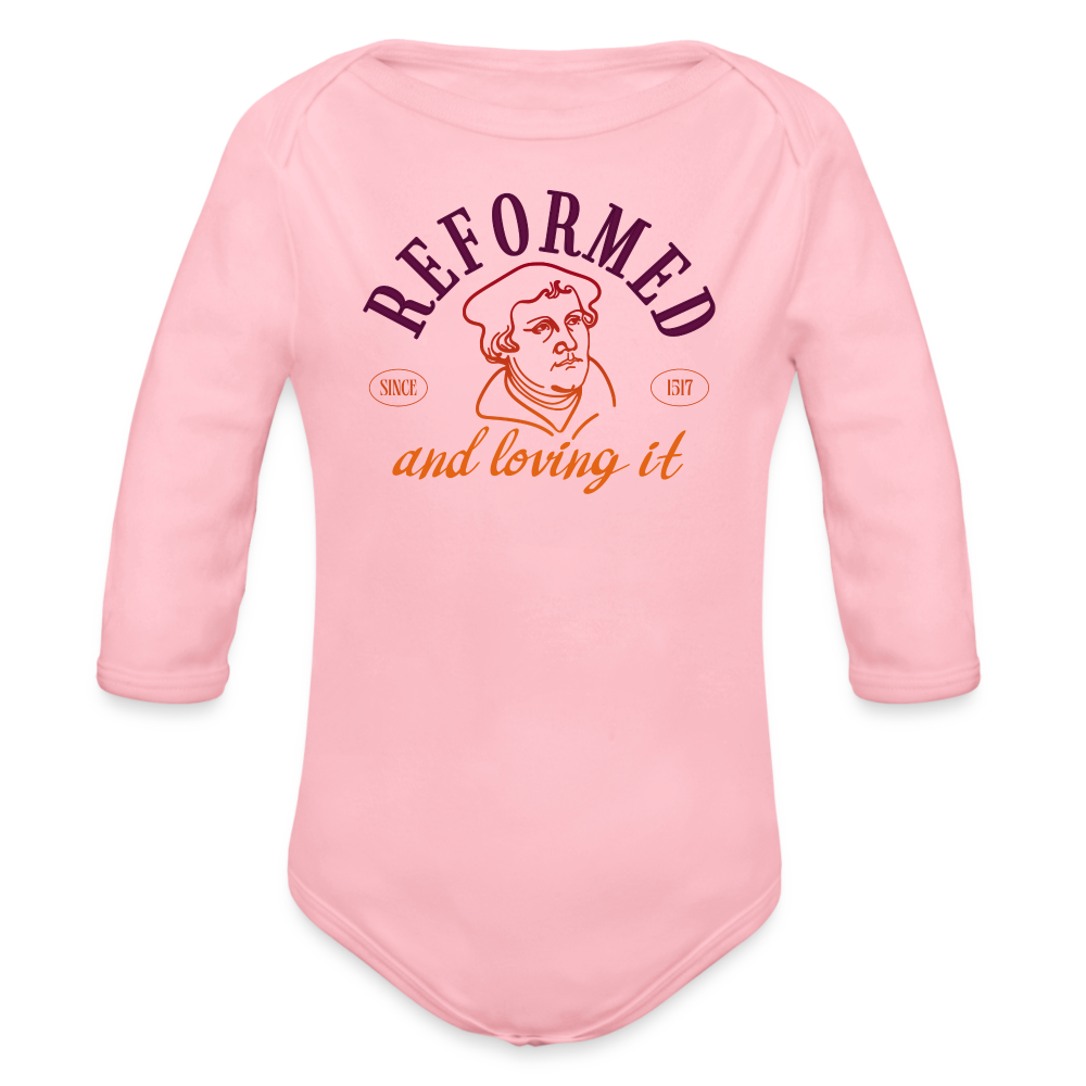 Reformed & Loving It (Color) Reformation Day Baby Long Sleeve Onesie - light pink