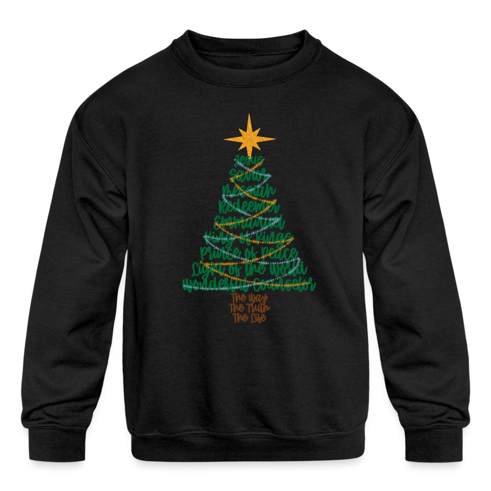 Names of Jesus Christmas Tree Kid's Long Sleeve Sweater - black