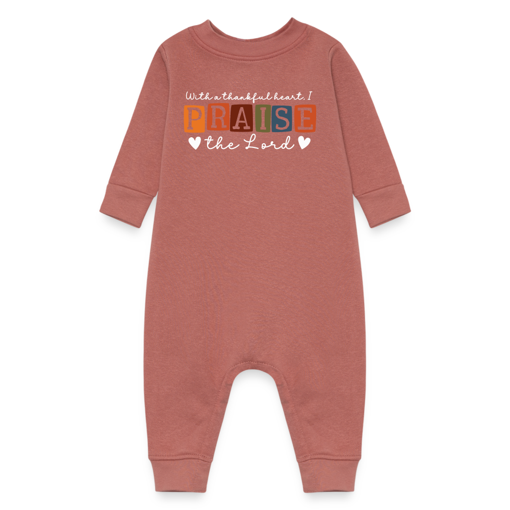 With a Thankful Heart I Praise the Lord (W) Fleece Baby Bodysuit - mauve