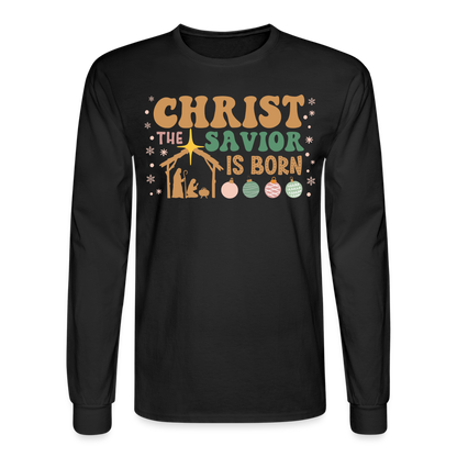 Christ the Savior is Born Christmas Family Men's Long Sleeve T-Shirt - black