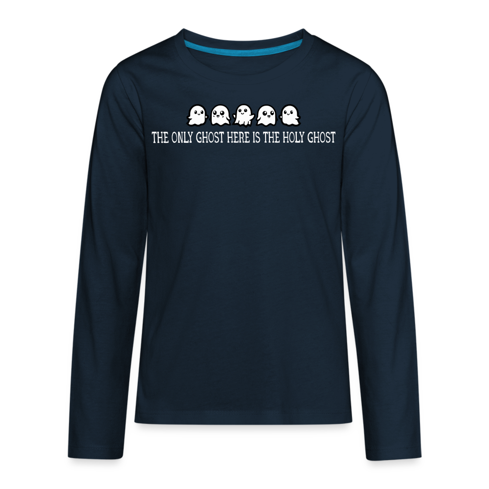 The Only Ghost Here is the Holy Ghost (W) Kid's Long Sleeve Shirt - deep navy