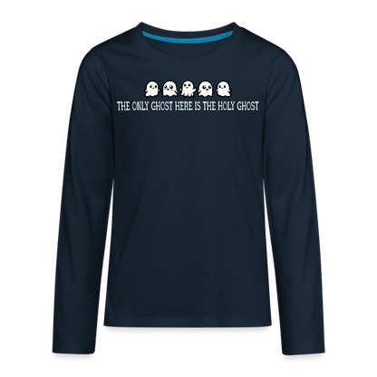 The Only Ghost Here is the Holy Ghost (W) Kid's Long Sleeve Shirt - deep navy