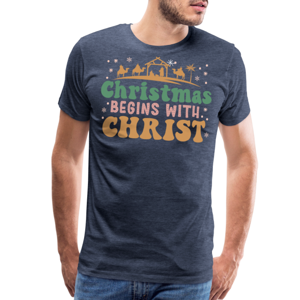 Christmas Begins with Christ is Born Christmas Family Men's Premium T-Shirt - heather blue