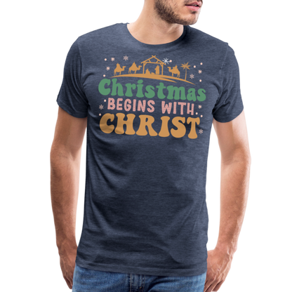 Christmas Begins with Christ is Born Christmas Family Men's Premium T-Shirt - heather blue