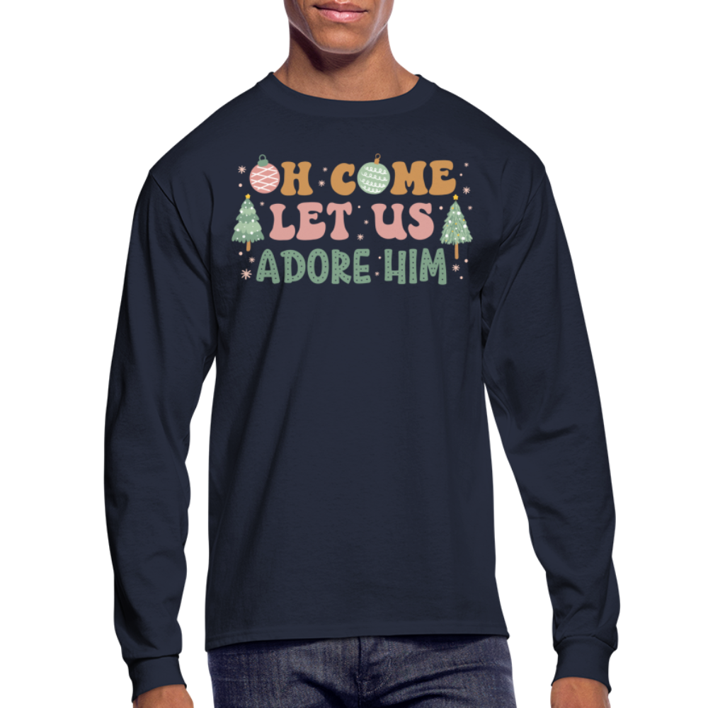 Oh Come Let Us Adore Him Christmas Family Men's Long Sleeve T-Shirt - navy